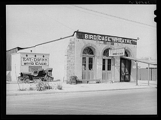 Russell Lee’s April 1940 photograph of the Bird Cage Theatre facade in Tombstone, Arizona.