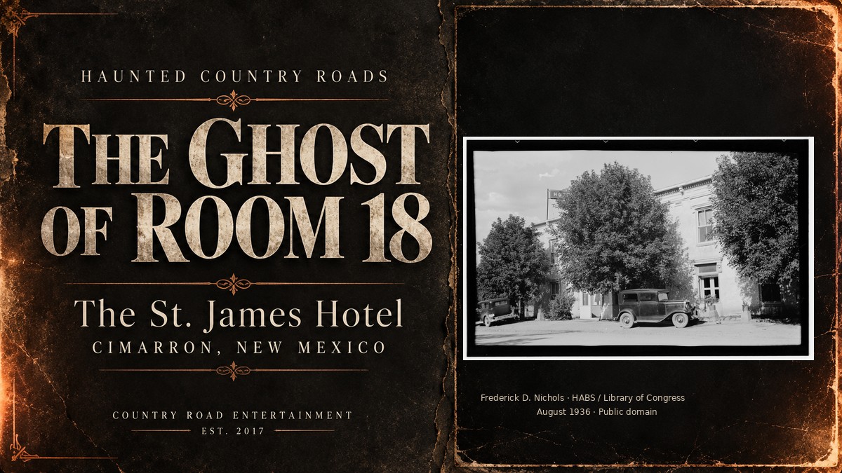 The Ghost of Room 18 at the St. James Hotel — CRE feature graphic incorporating Frederick D. Nichols’s 1936 archival photograph
